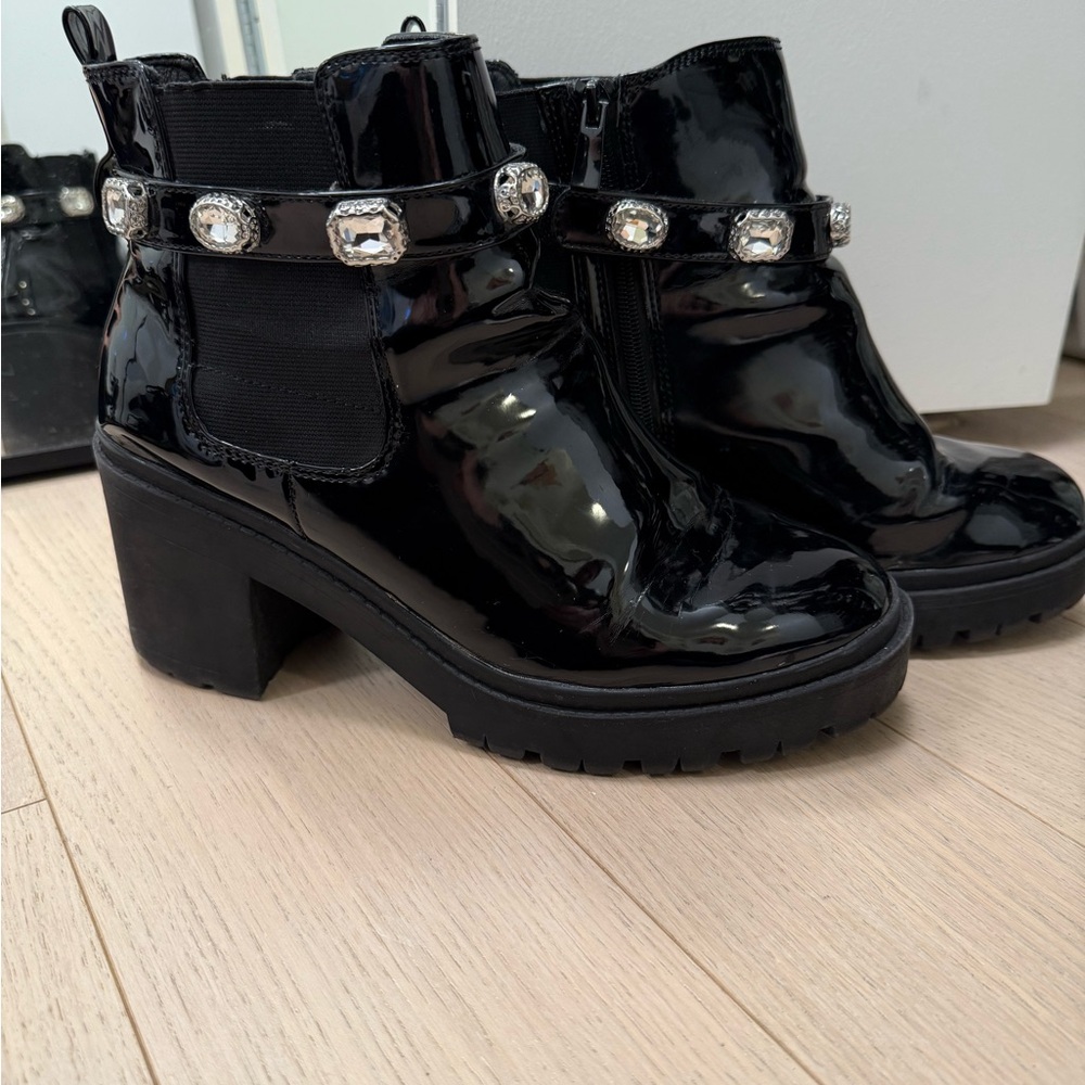 Black Ankle Boots with Gem Accents